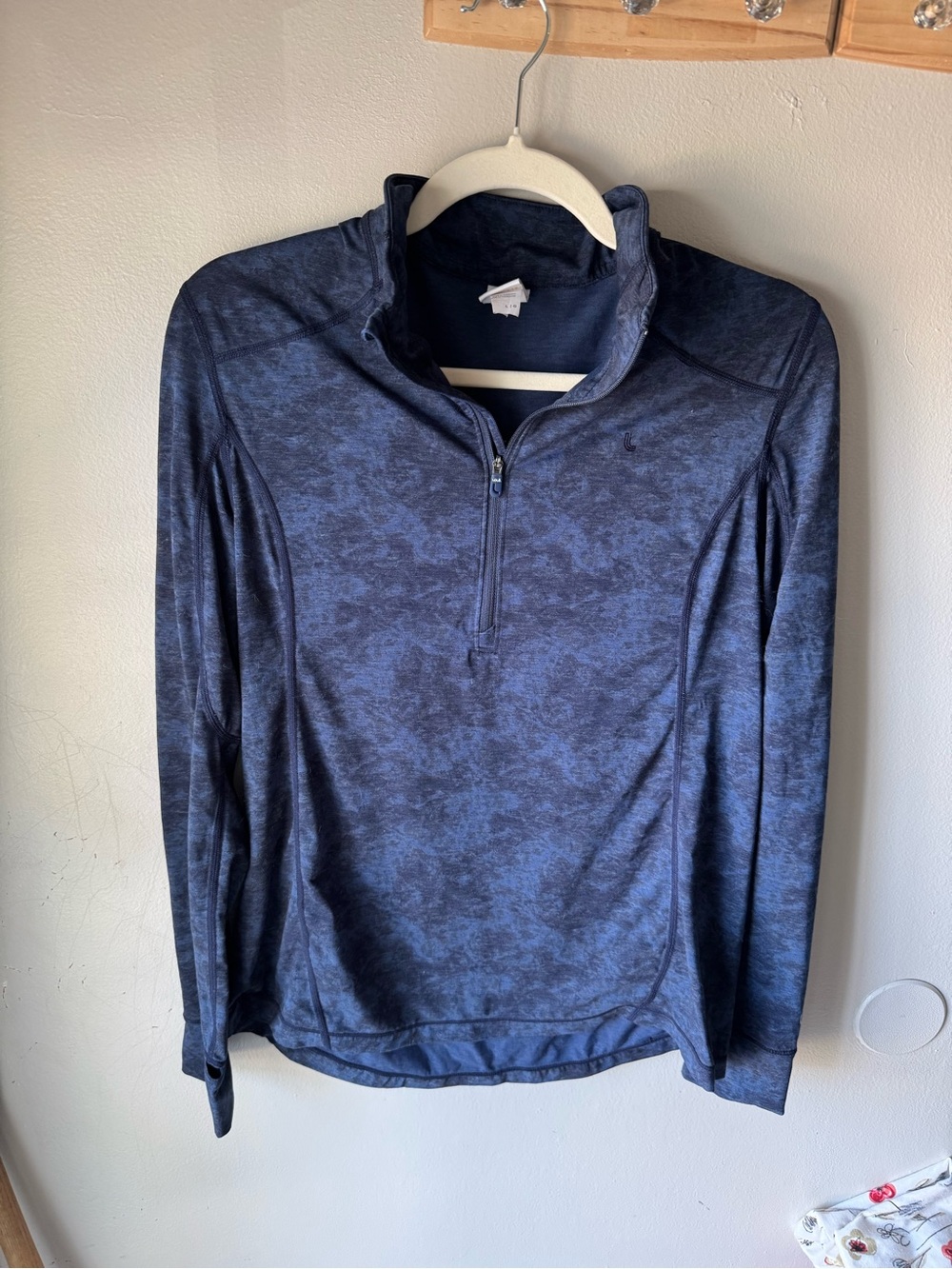 Lolë Womens Logane Merino Blend Half Zip Baselayer Top Thumbholes Navy L